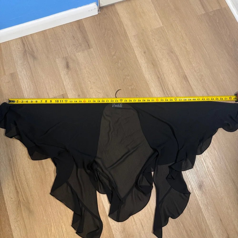 Alex Evenings Black Sheer Chiffon Ruffle Shawl Wrap Whimsygoth Witchy One Size